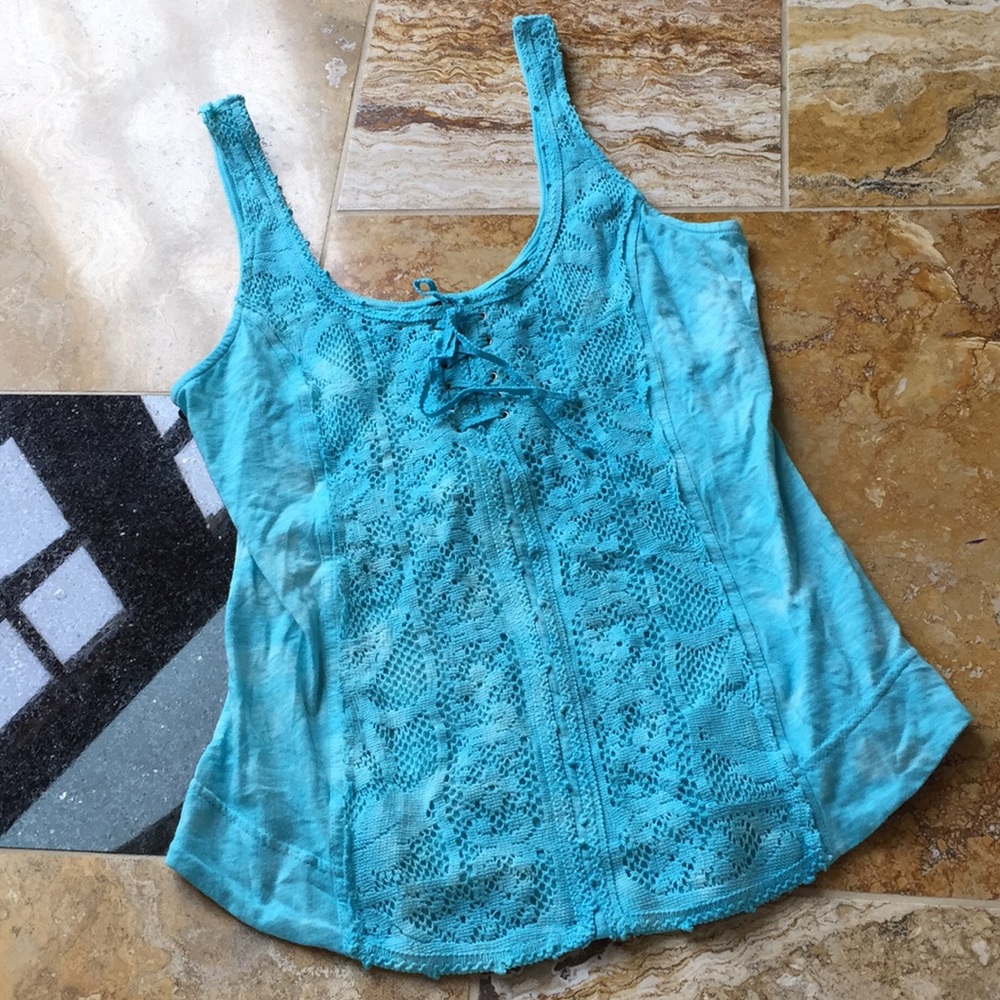 Free People aqua/white tie dye/sexy lace-up front